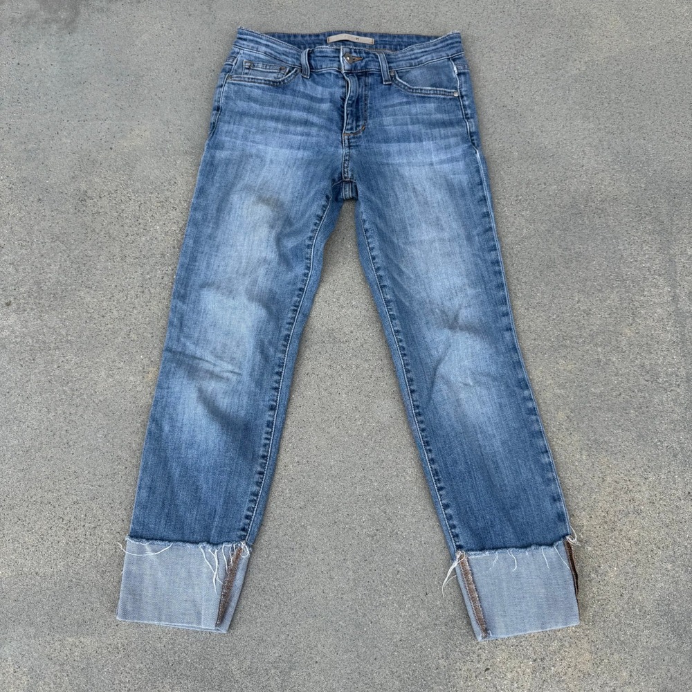Joes Jeans Women Size 24 Mid Rise Slim Straight Raw Edge Cuff Medium Wash Denim